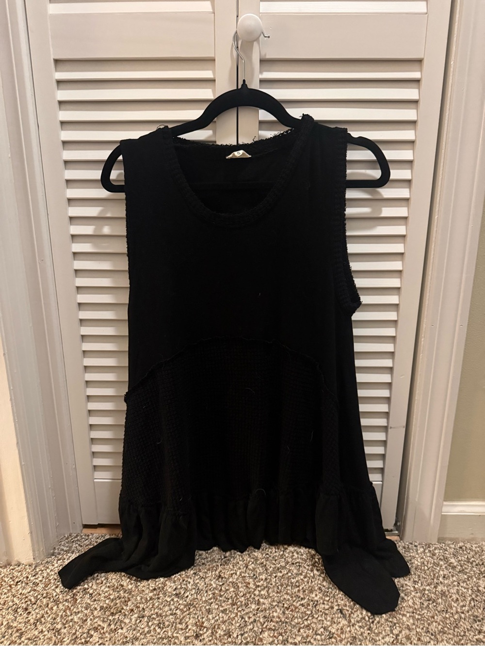 POL Black Sleeveless Knit Tank with Ruffle Hem